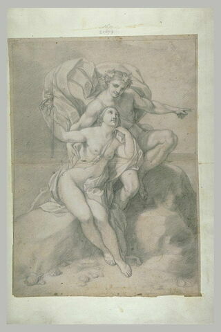 Un jeune homme et une femme, assis sur un rocher à demi nus, image 1/1