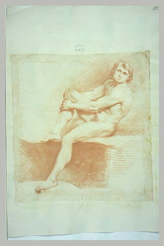 Jeune homme nu, assis, se renversant en arrière, image 1/1