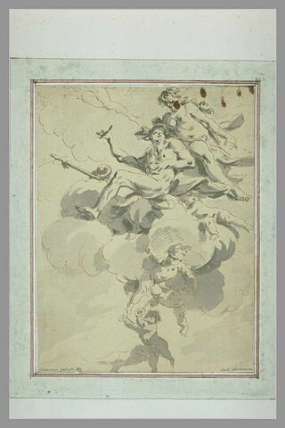 Venus et Adonis assis sur les nuages soutenues par des angelots