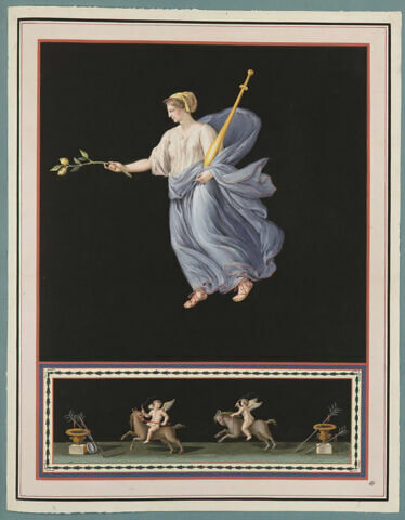 Jeune femme tenant un sceptre et une branche de citronnier ; Putti à cheval