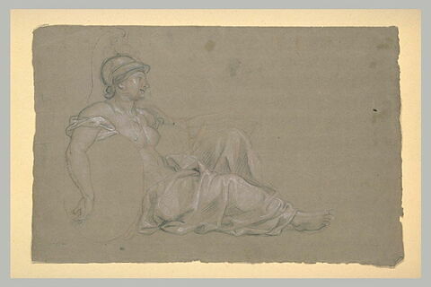 Femme drapée et casquée, assise de profil