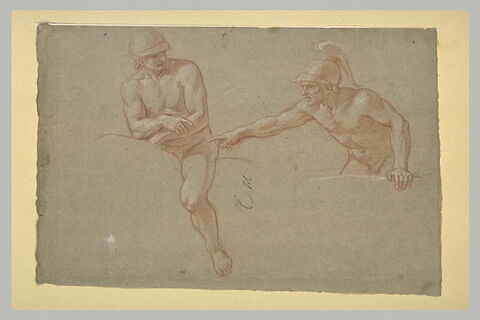 Un cavalier et un soldat, nus, casqués, image 1/1