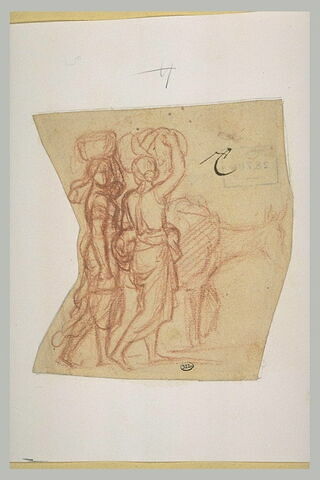 Deux femmes portant un fardeau sur la tête, accompagnées d'un âne, image 1/1