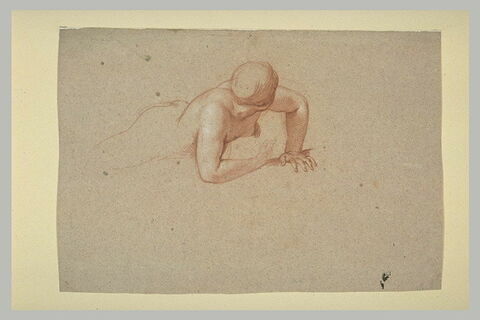 Femme nue, allongée à terre, s'appuyant sur sa main gauche, image 2/2