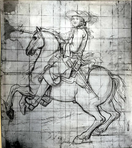 Louis XIV à cheval, tourné vers la gauche