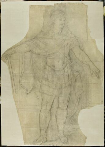Louis XIV debout en empereur romain, la tête nue, tournée à droite