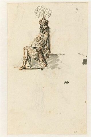 Une figure en habit turc pour le bal masqué de la Grande Antichambre du roi au Louvre vraisemblablement donné par la reine le 17 février 1665 à l'occasion du mardi gras, image 1/2