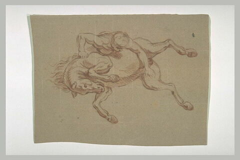 Cavalier nu, tombant d'un cheval cabré et renversé, image 1/1