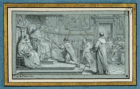 Henri VIII faisant offrir au pape Léon X un ouvrage contre Luther, image 1/3