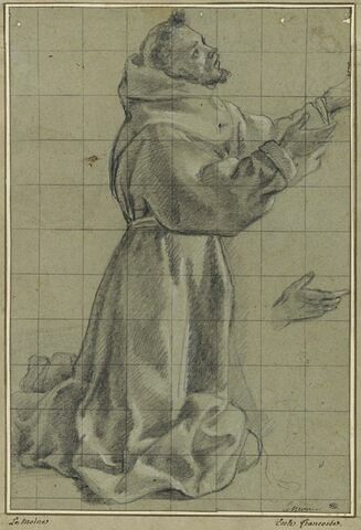 Saint François à genoux tourné à droite et étude d'une main