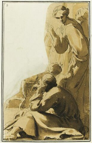 Vieillard assis à terre, et une femme debout : étude pour le premier tableau