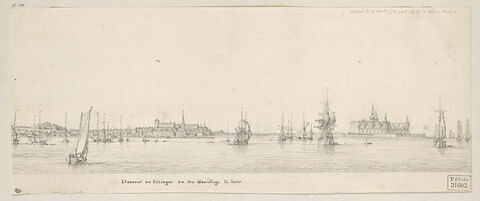 Vue d'Elseneur, Danemark, prise du mouillage, le soir, en 1771
