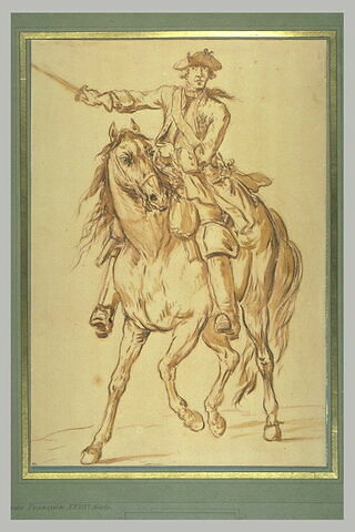 Officier à cheval, tenant de la main droite une épée tendue, image 1/1