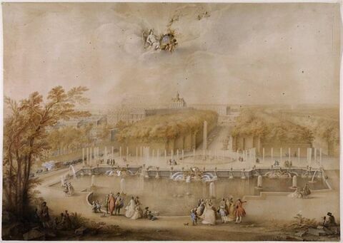 Vue des jardins et du château de Versailles prise du bassin de Neptune