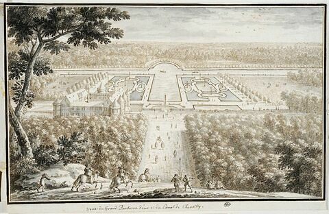 Vue du grand parterre d'eau et du château de Chantilly, image 1/2