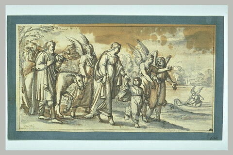 La Sainte Famille servie par les anges pendant la Fuite en Egypte, image 1/1