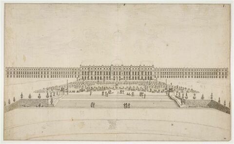 Vue du Château de Versailles,  et des deux ailes, du côté des jardins, image 1/3