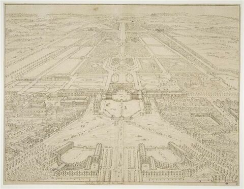 Vue perspective de Versailles du côté des écuries du château