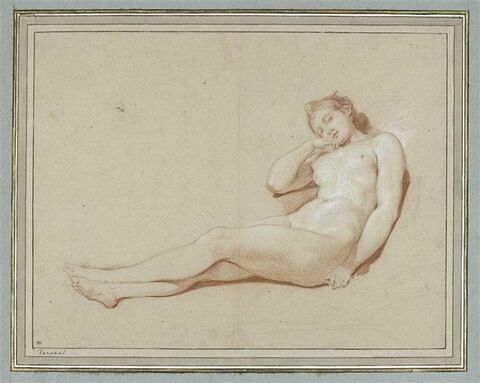 Jeune femme nue, à demi allongée, dormant, image 1/2