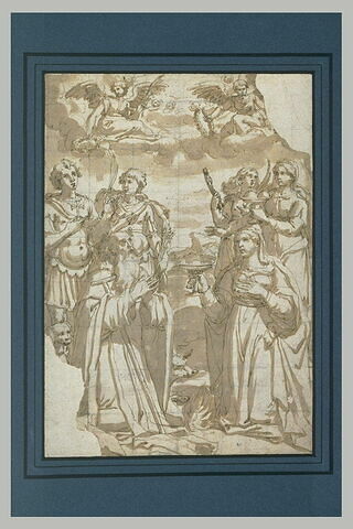 Saint Antoine priant avec les martyres, Lucie, Agathe, Apollonie, Eustache, image 1/1