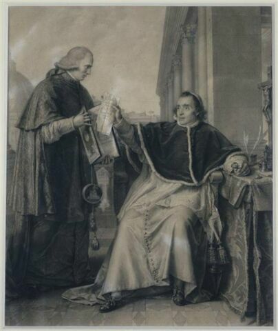 Le pape Pie VII remettant au cardinal Consalvi la ratification du Concordat signé à Rome entre la France et le Saint-Siège, le 15 août 1801