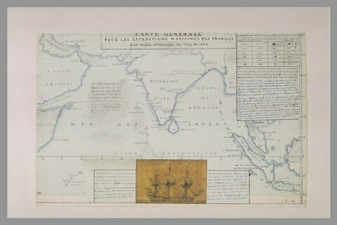 Carte explicative des expéditions des français aux Indes Orientales, image 1/1