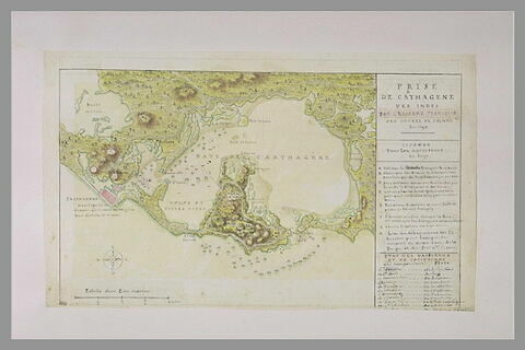 Carte et plan explicatifs de la prise de Carthagène en Amérique, en 1697, image 1/1
