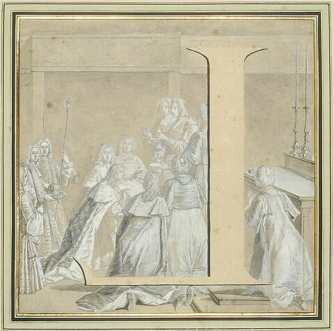 La lettre L, inversée, dans la scène de la Communion de Louis XV