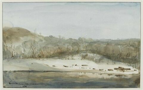 Parc de Versailles, vue de la pièce d'eau des Suisses, effet de neige, 1838, image 1/2