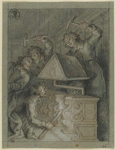 Les chantres brûlent le lutrin, illustration du Lutrin de Boileau