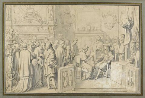 Audience accordée au cardinal Chigi par Louis XIV à Fontainebleau le 29 juillet 1664 (étude pour la tapisserie),
