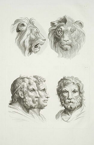 Deux têtes de lions et trois têtes d'hommes en rrelation avec le lion., image 2/2