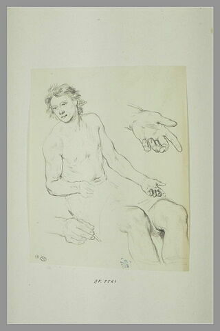 Etude d'un buste d'homme nu, de sa main et de ses jambes, image 1/1