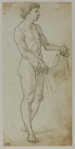 Jeune homme nu, debout, tourné vers la droite et tenant un linge