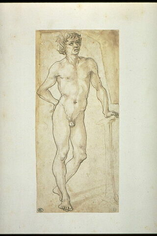 Jeune homme nu, debout, presque de face, la main gauche appuyée sur une enclume ( ?), la main droite posée sur la hanche, image 4/5