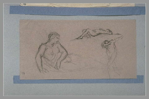 Femme drapée et femme nue, étendues, et un homme debout, image 1/1