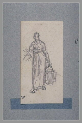 Femme portant un seau et un fagot