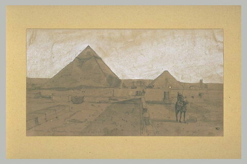 Vue du plateau de Gizeh avec les pyramides de Chephren et Kheops, image 1/1