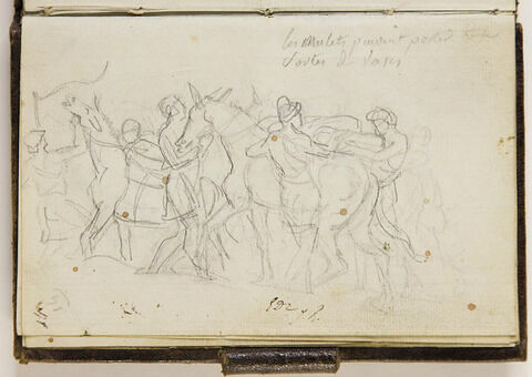 Hommes accompagnant des mulets et annotations manuscrites, image 1/2