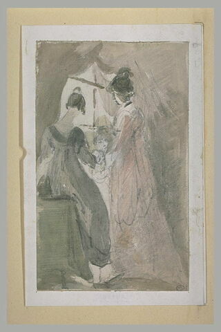 Deux femmes et une fillette près d'une fenêtre, image 2/2