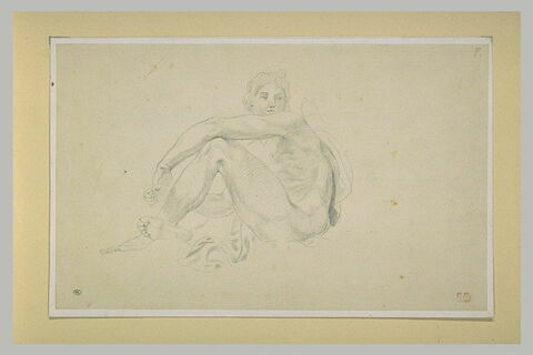 Jeune homme nu, assis sur une draperie, tourné vers la gauche
