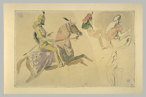Cavalier oriental et trois figures en costumes orientaux