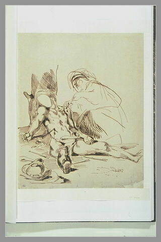 Saint Sébastien étendu sous un arbre et sainte Irène retirant une flèche