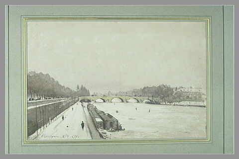 La Seine gelée, les quais couverts de neige et le Pont-Royal