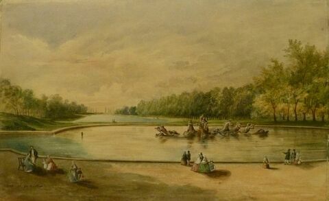 Vue du parc de Versailles : le bassin d'Apollon et le grand canal en perspective, image 1/1