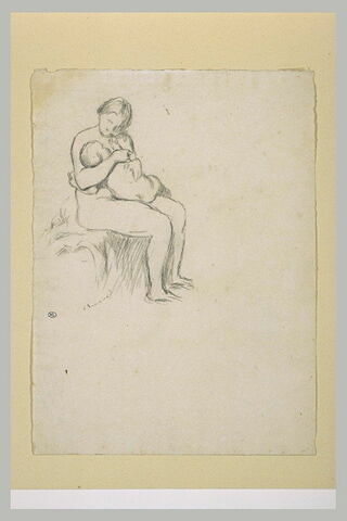 Femme nue assise tenant un enfant sur ses genoux