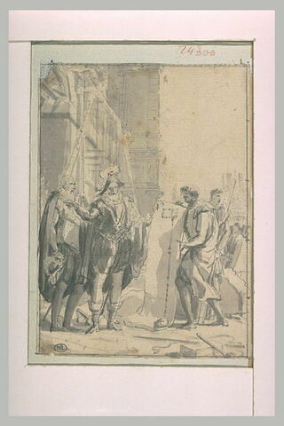 Henri IV accompagné de Sully, examine un plan qu'un homme déroule devant lui
