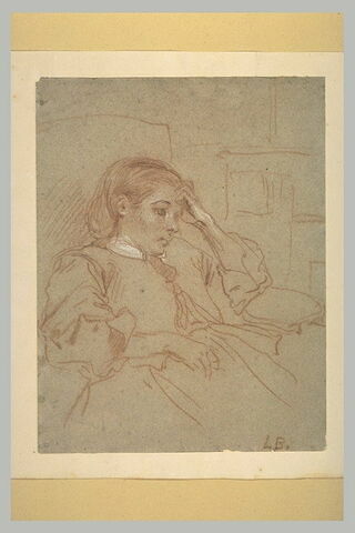 Portrait de jeune femme assise, de trois quarts à droite, image 1/1