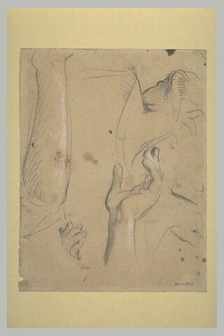 Deux figures en buste, de dos, tête penchée ; main droite ;  doigts ; jambe, image 1/1