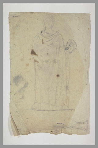 Femme tenant un masque, d'après une statue antique ; croquis, image 1/1